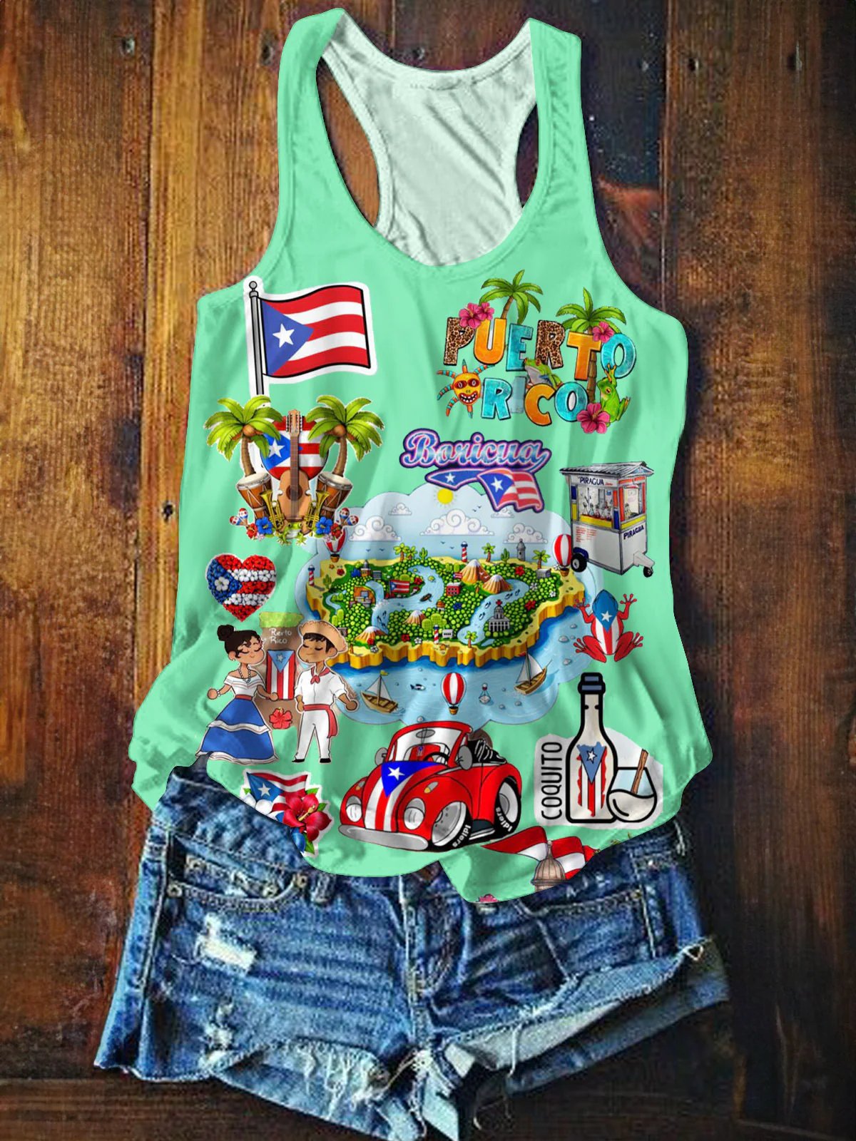 Puerto Rico Printed Casual Tank Top