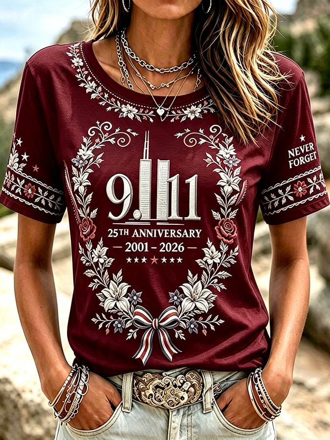 Women's We Will Never Forget 9 11 Print T-shirt