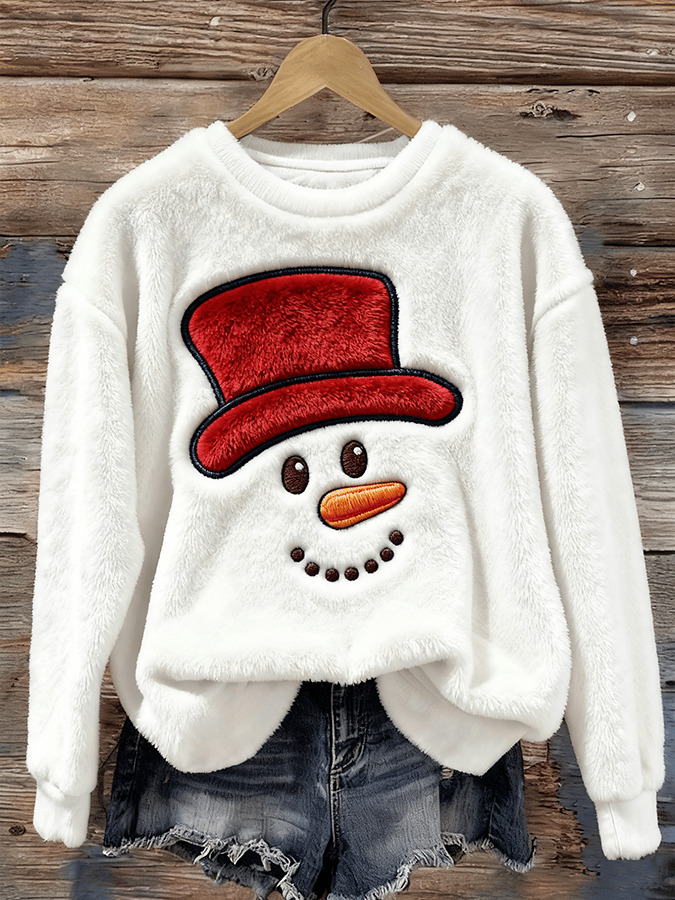 Women's Christmas Snowman Print Casual Flannel Long Sleeve Sweatshirt