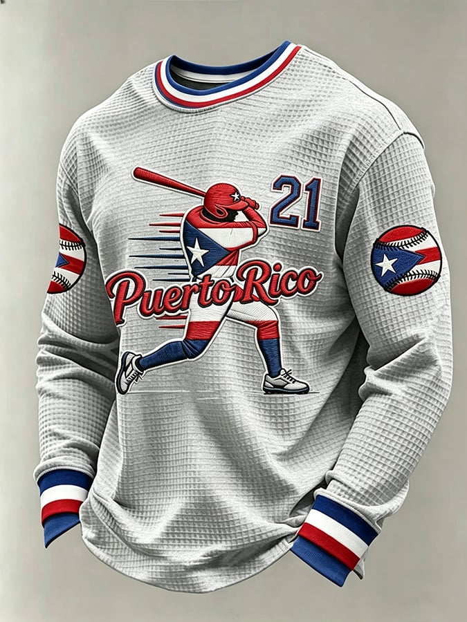 Men's Puerto Rico Baseball Print Long-Sleeve T-Shirt