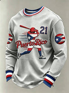 Men's Puerto Rico Baseball Print Long-Sleeve T-Shirt