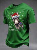 Men's Retro Funny Christmas Donkey Merry Kissmyass Print T-Shirt