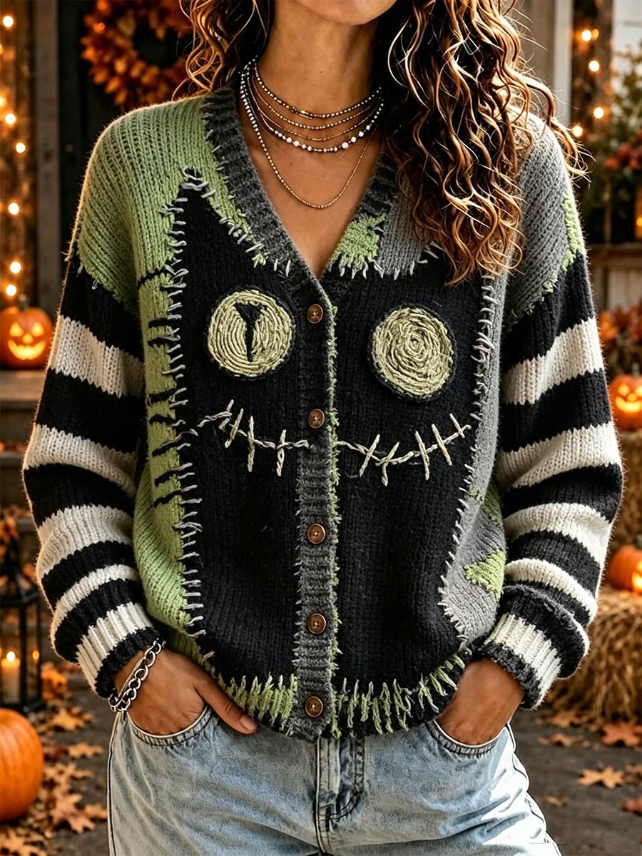 Women's Black Cat Halloween Knit Cardigan