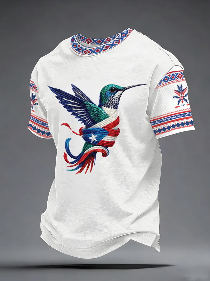 Men's Retro National Puerto Rican Day Print Short-Sleeve T-Shirt