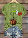 Women's Leopard Pumpkin Print V Neck T-Shirt
