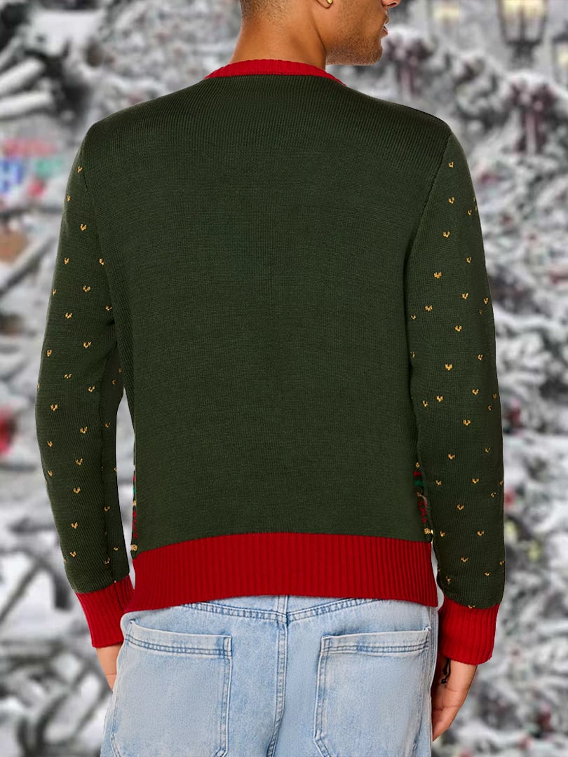 Men's Retro Light-Up Fill Me Up Santa Beverage Dispenser Christmas Print Sweater