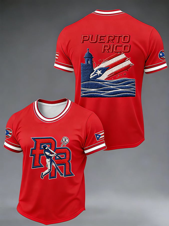 Men's Puerto Rico Baseball Print Casual T-shirt