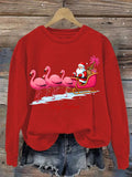 Women's Christmas Flamingo Print Crewneck Sweatshirt