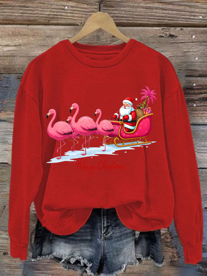 Women's Christmas Flamingo Print Crewneck Sweatshirt