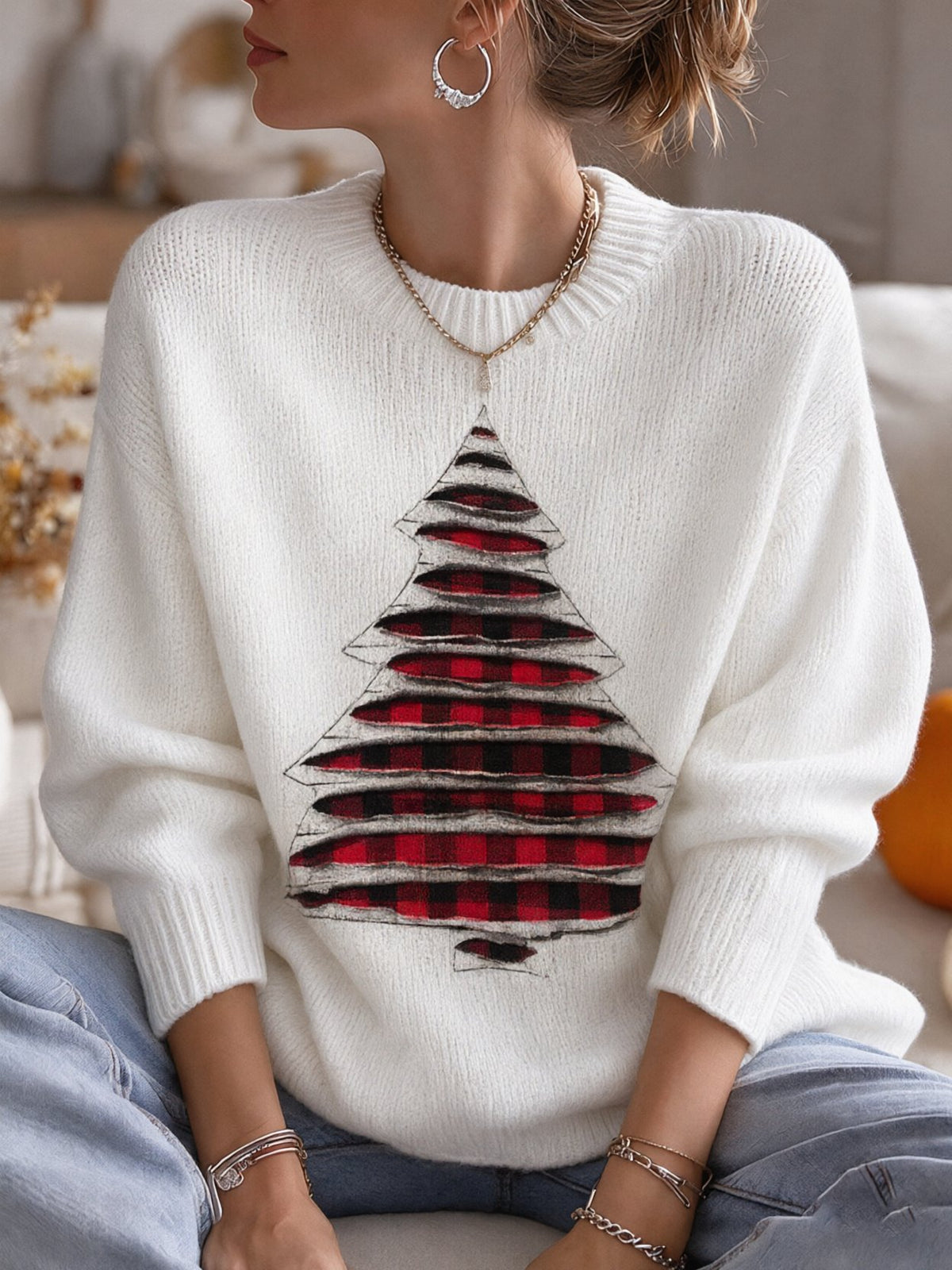 Women's Christmas Print Casual Knit Top
