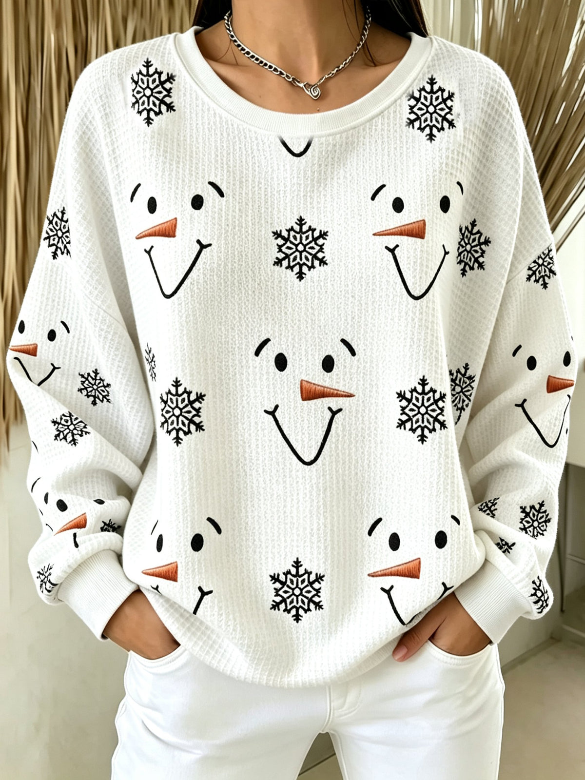 🔥🔥2nd 50% Off 🔥🔥Women's Casual Printed Waffle Long-Sleeve Top