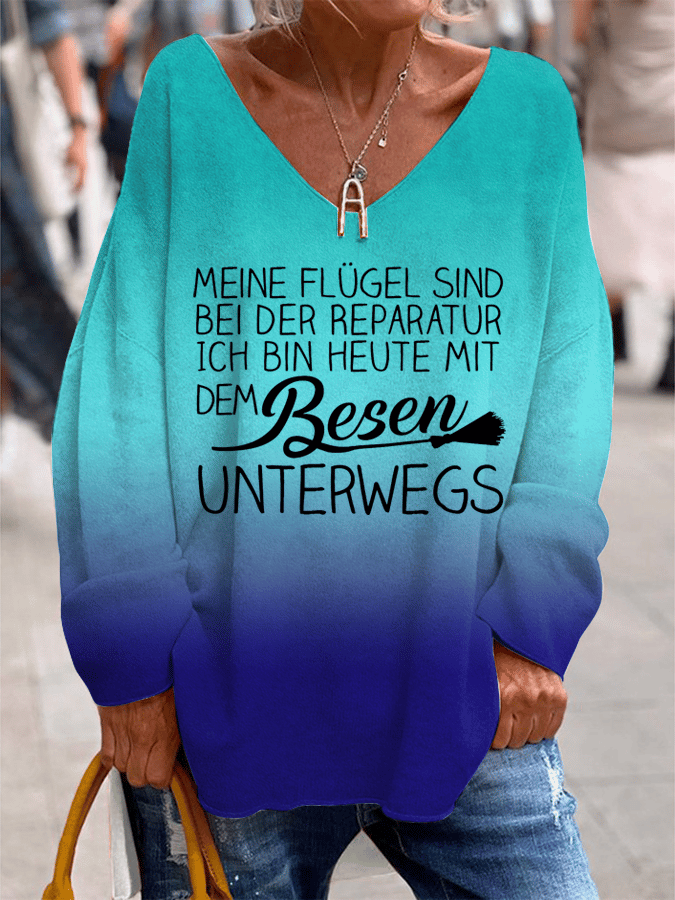 "Meine Flügel sind bei der Reparatur ..." lässiges Damen-Top mit V-Ausschnitt
