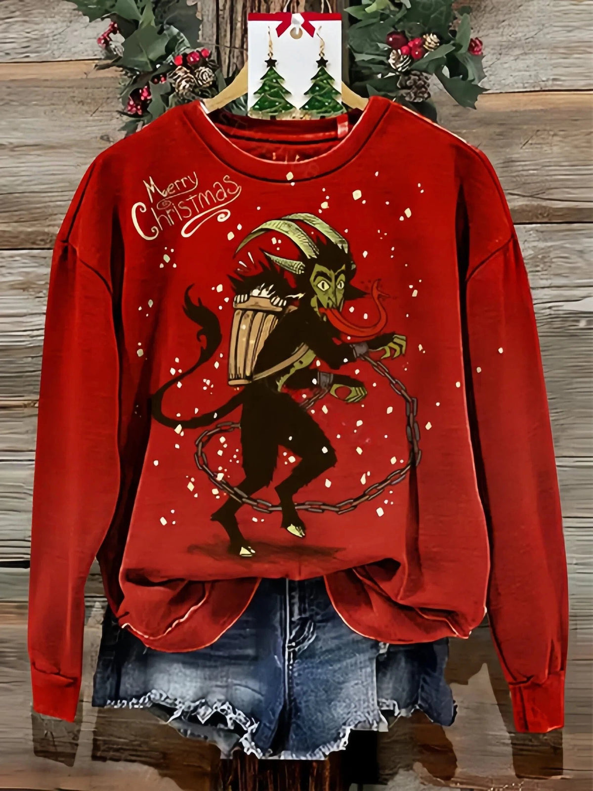 Merry Krampus Funny Christmas Print Unisex Casual Sweatshirt