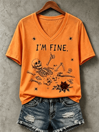 Women's Halloween I'm Fine Print V Neck T-Shirt