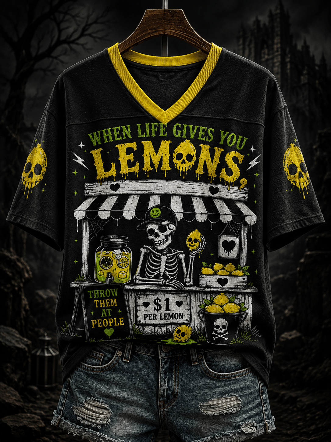 Women's Bizarre Lemon Skull Aesthetic Print Top