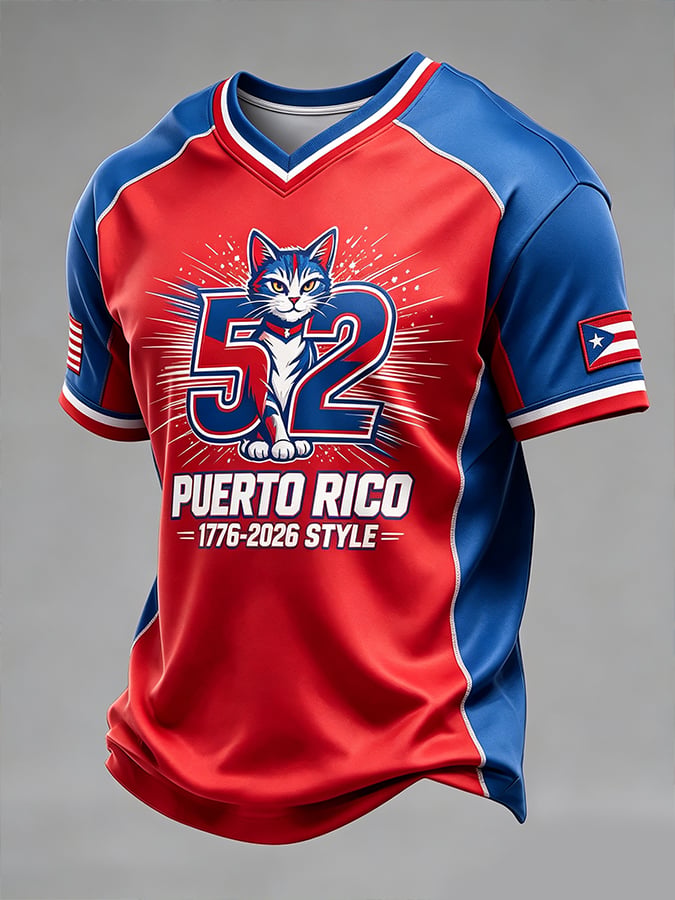 Men'S Casual Puerto Rico Print Crew Neck T-Shirt