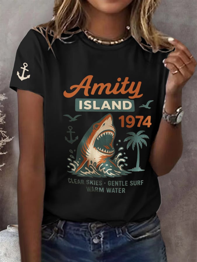Women's Amity Island 1975 Printed Short-Sleeved T-Shirt