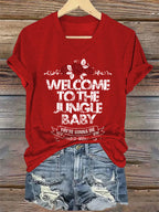 V-Neck Retro Welcome To The Jungle Baby You're Gonna Die Print T-Shirt