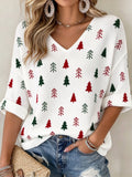 Women's Christmas Print Casual Waffle Top