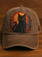 Unisex Distressed Washed Cute Cat Print Hat