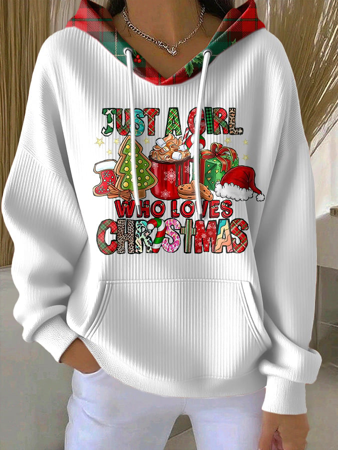 Women's Casual Just a Girl Who Loves Christmas Print Hoodie