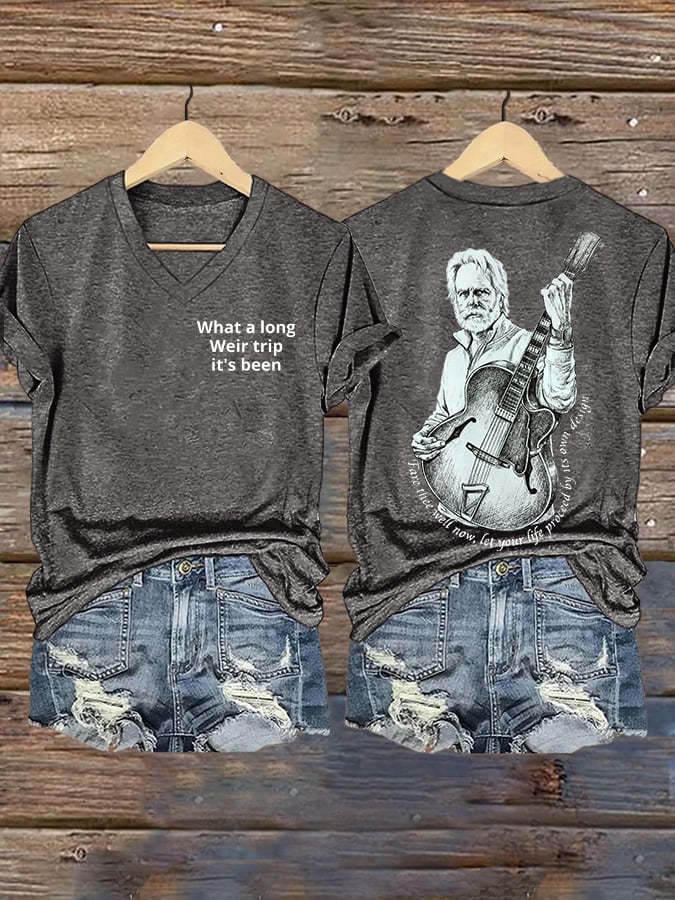Women's Vintage Rock Tribute Print V Neck T-shirt