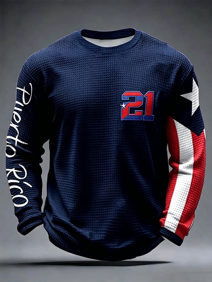 Men's Puerto Rico Baseball Print Long-Sleeve T-Shirt