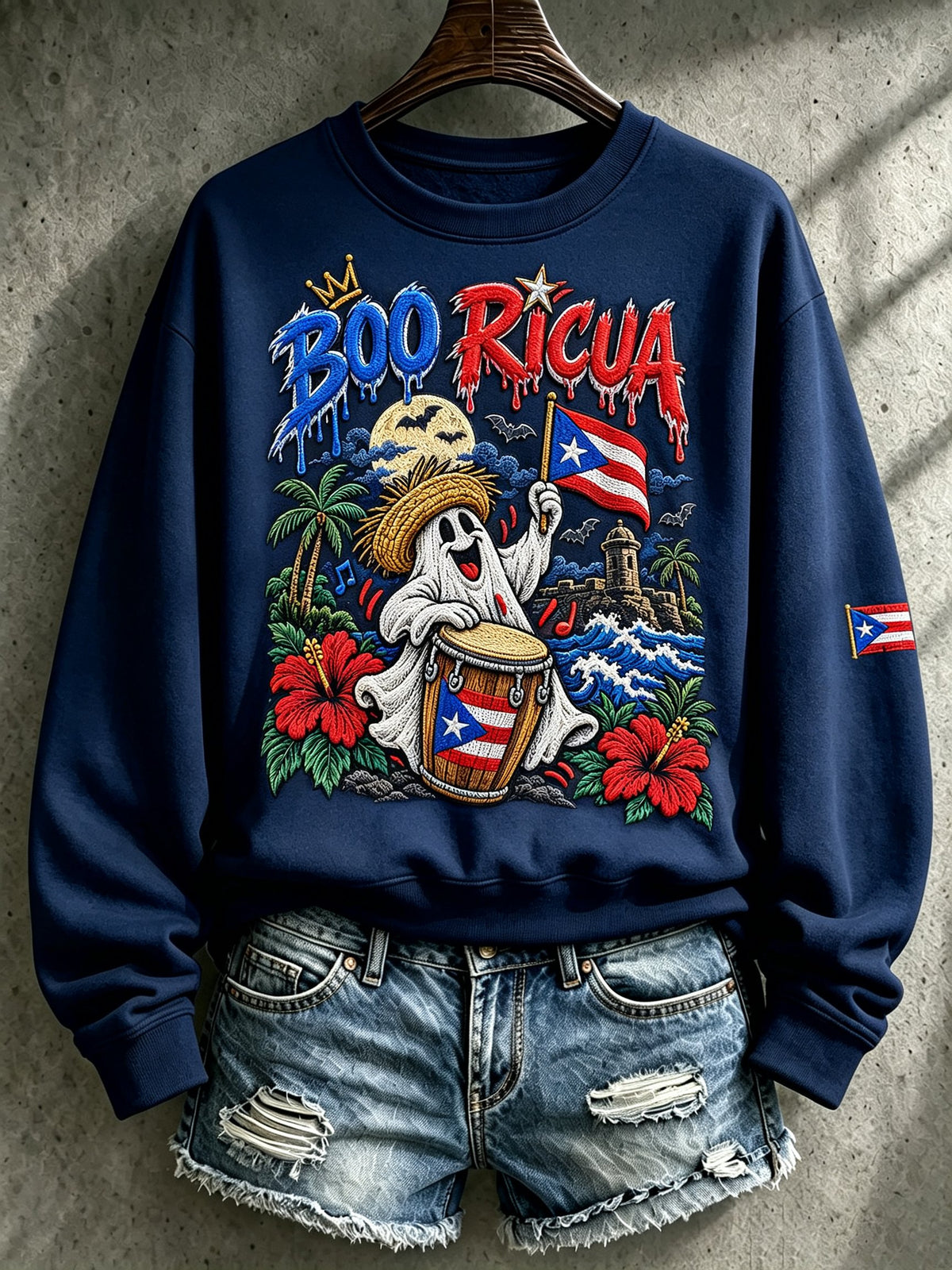 Women's Halloween In Puerto Rico Printed Long-Sleeve Sweatshirt