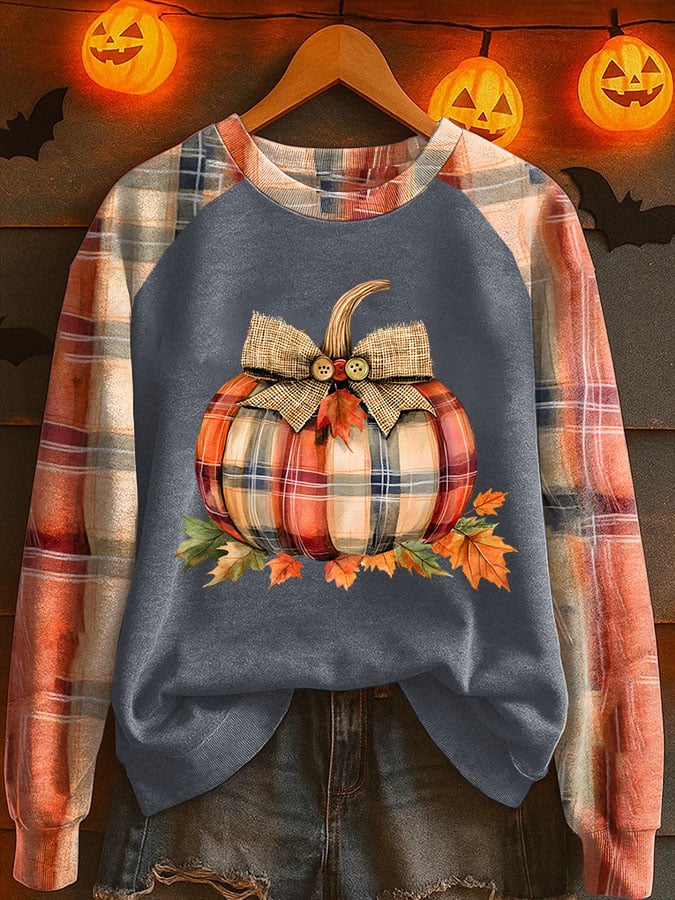 Women's Pumpkin Season Print Raglan Sleeve Sweatshirt