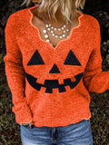 Women's Pumpkin Emoticon Print Casaul Sweater