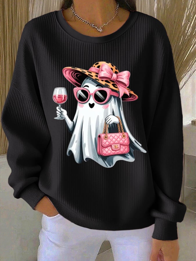 Women'S Cute Ghost Print Casual Sweatshirt