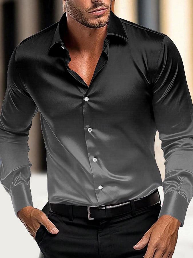 Men's Luxe Gradient Satin Long Sleeve Shirt