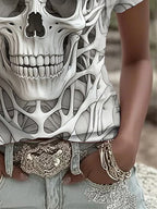 Women's Halloween Skull Print Crew Neck T-Shirt