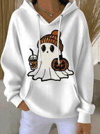 Women's Halloween Ghost Print Casual Hooded Sweatshirt