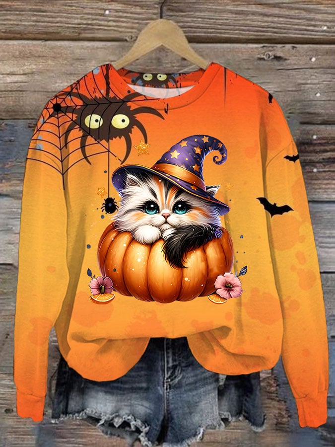 Women's Halloween Crew Neck Print Sweatshirt