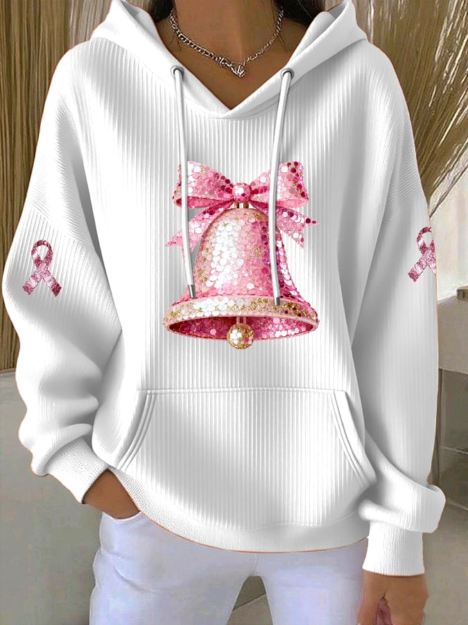 Women's Casual Breast Cancer Awareness Christmas Hoodie