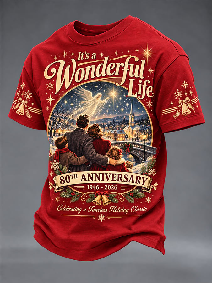🔥🔥2nd 50% Off 🔥🔥Men's It's A Wonderful Life Christmas Print Round Neck T-shirt