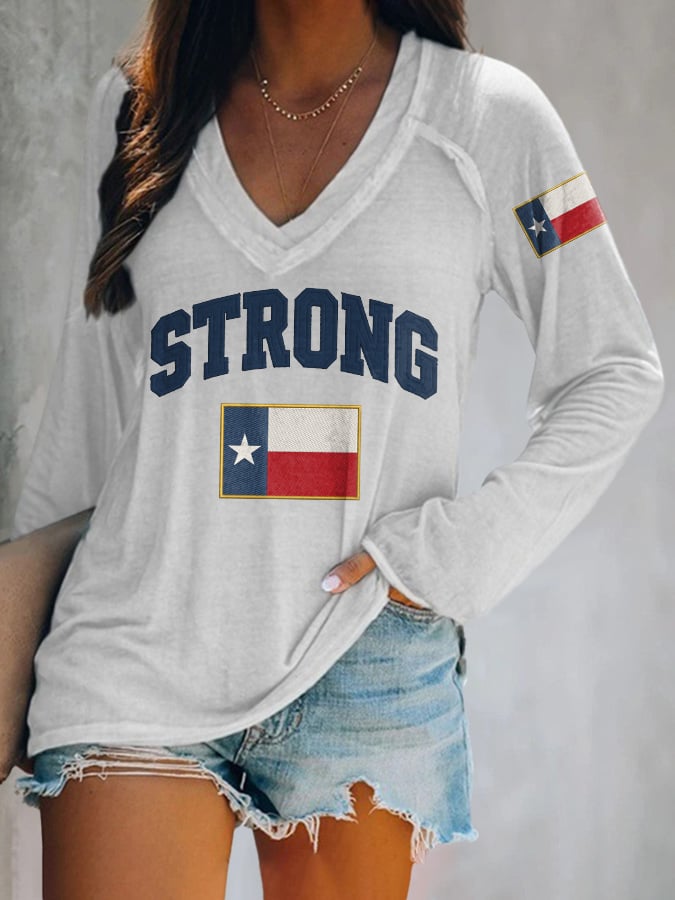 V-neck Retro Texas Strong Prayers For Texas Print T-Shirt
