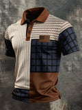 Men's Retro Patriotic Color-Block Short-Sleeve Polo Shirt