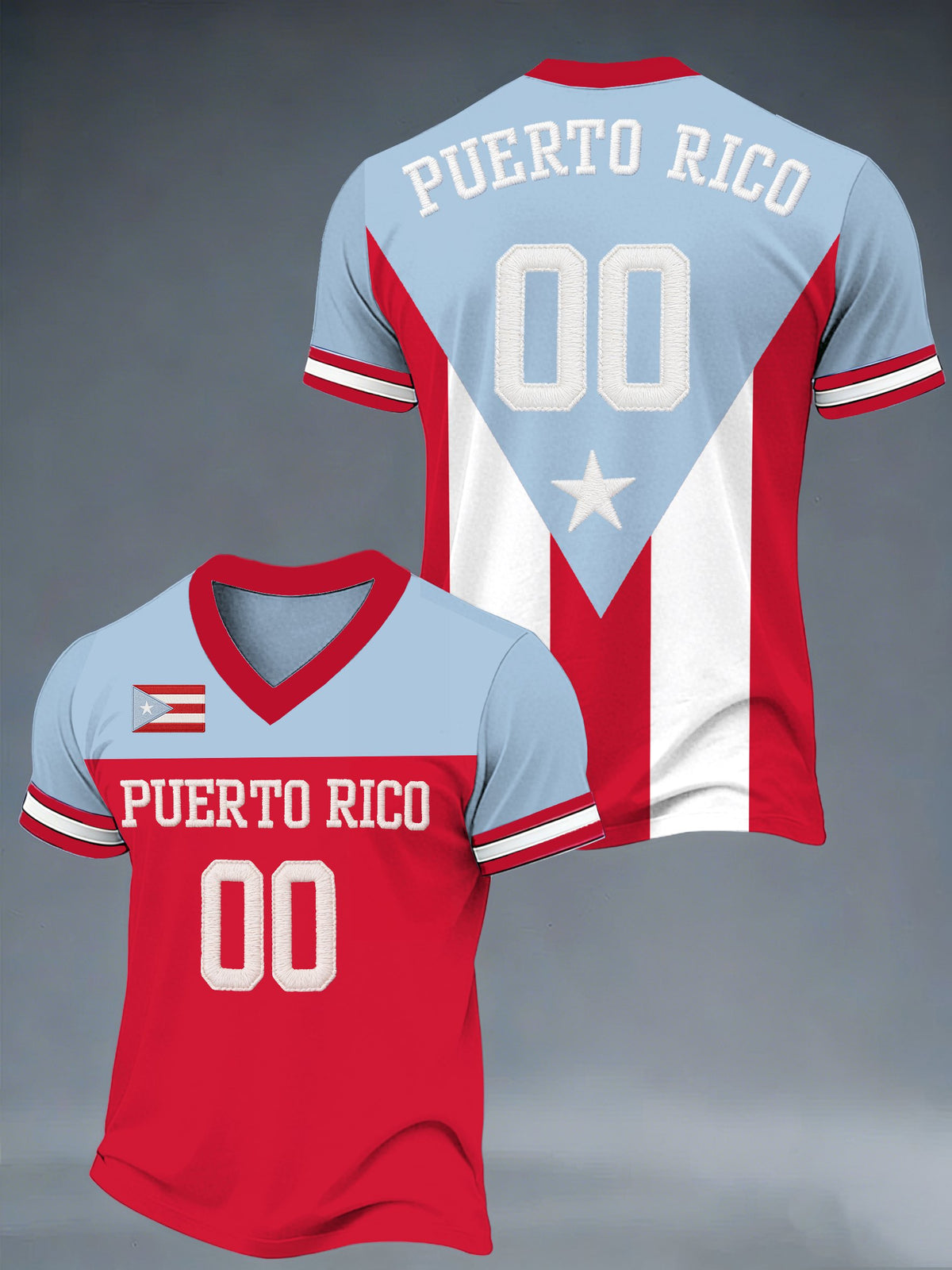 Men's V-neck Short-sleeved Puerto Rican Printed T-shirt
