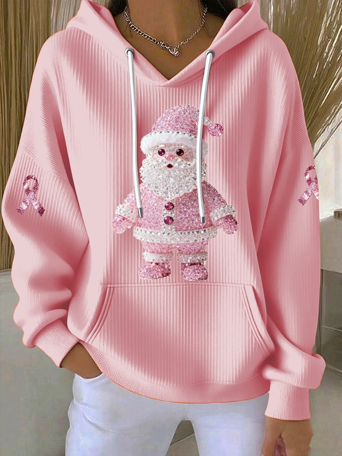 Women's Casual Breast Cancer Awareness Christmas Hoodie