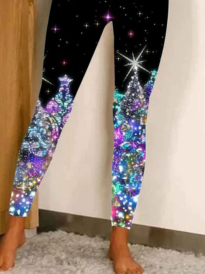 Women's Christmas Tree Print Casual Stretch Pants
