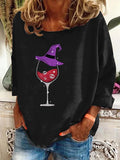 Women's Halloween Skull Wine Print Sweatshirt