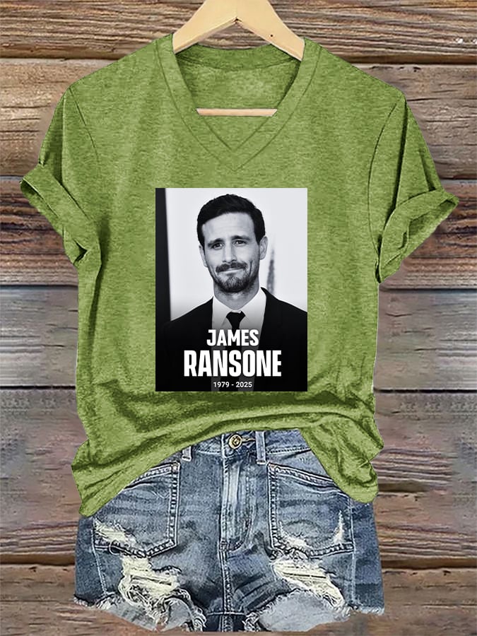 V-Neck Retro RIP James Ransone Print T-Shirt