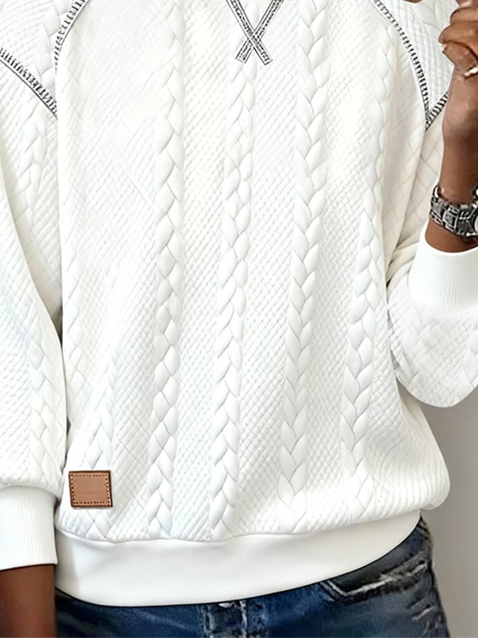 Women'S Casual Round Neck Jacquard Pullover Sweatshirt