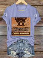 Ladies Hot Singer Printed V-Neck T-Shirt