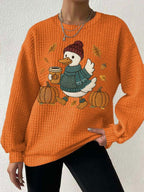 Women's Autumn Pumpkin Duck Waffle Sweatshirt