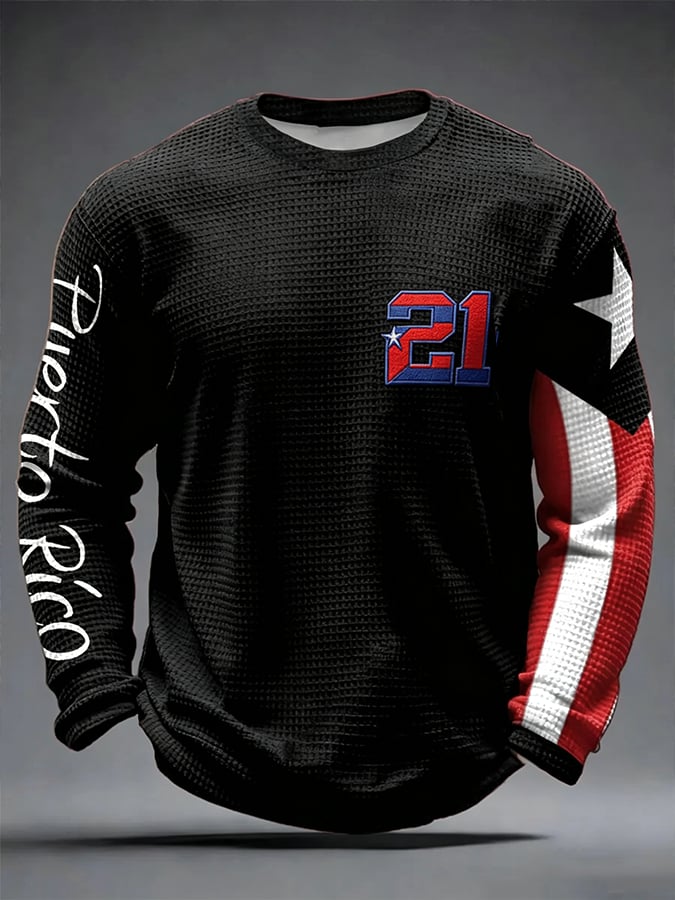 Men's Puerto Rico Baseball Print Long-Sleeve T-Shirt