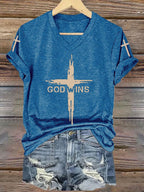 Women's God Wins Print V Neck T-shirt