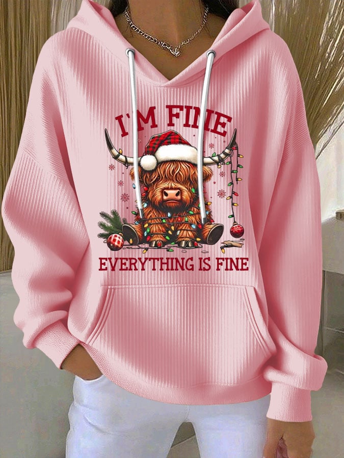 Women's Christmas Highland Cow Print Long Sleeve Top